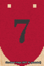 A simulated image of the stitched needlepoint design: Banner 13m Rounded 7 Black on Red. Not A.I. generated.