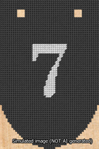 A simulated image of the stitched needlepoint design: Banner 13m Rounded 7 White on Black. Not A.I. generated.