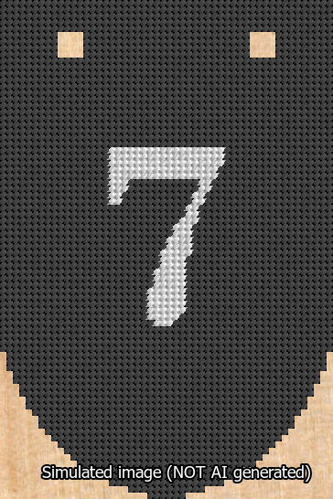 A simulated image of the stitched needlepoint design: Banner 13m Rounded 7 White on Black. Not A.I. generated.