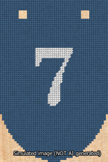 A simulated image of the stitched needlepoint design: Banner 13m Rounded 7 White on Blue. Not A.I. generated.