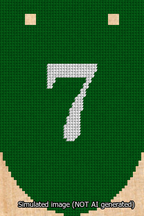 A simulated image of the stitched needlepoint design: Banner 13m Rounded 7 White on Green. Not A.I. generated.