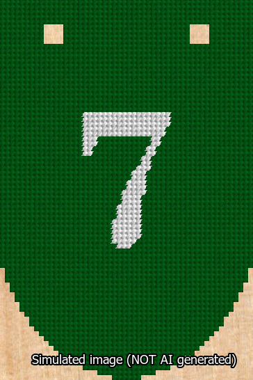 A simulated image of the stitched needlepoint design: Banner 13m Rounded 7 White on Green. Not A.I. generated.