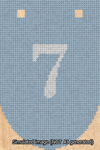 A simulated image of the stitched needlepoint design: Banner 13m Rounded 7 White on Light Blue. Not A.I. generated.