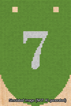 A simulated image of the stitched needlepoint design: Banner 13m Rounded 7 White on Light Green. Not A.I. generated.