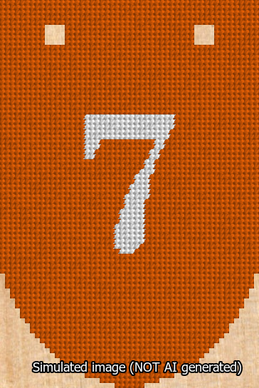 A simulated image of the stitched needlepoint design: Banner 13m Rounded 7 White on Orange. Not A.I. generated.