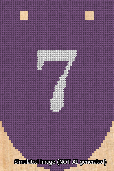 A simulated image of the stitched needlepoint design: Banner 13m Rounded 7 White on Purple. Not A.I. generated.