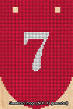 A simulated image of the stitched needlepoint design: Banner 13m Rounded 7 White on Red. Not A.I. generated.