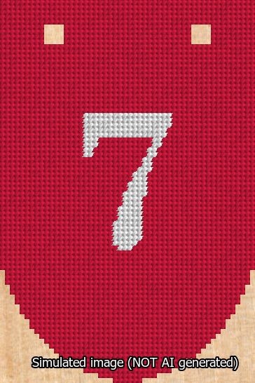 A simulated image of the stitched needlepoint design: Banner 13m Rounded 7 White on Red. Not A.I. generated.