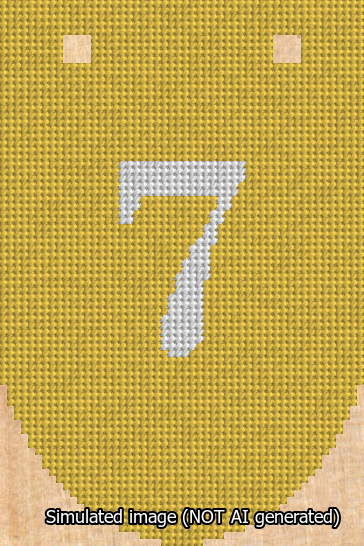 A simulated image of the stitched needlepoint design: Banner 13m Rounded 7 White on Yellow. Not A.I. generated.