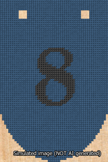 A simulated image of the stitched needlepoint design: Banner 13m Rounded 8 Black on Blue. Not A.I. generated.