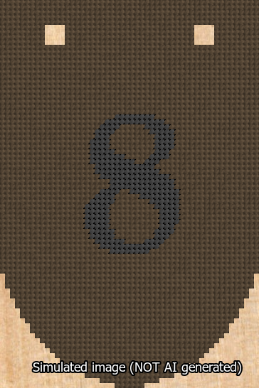 A simulated image of the stitched needlepoint design: Banner 13m Rounded 8 Black on Brown. Not A.I. generated.