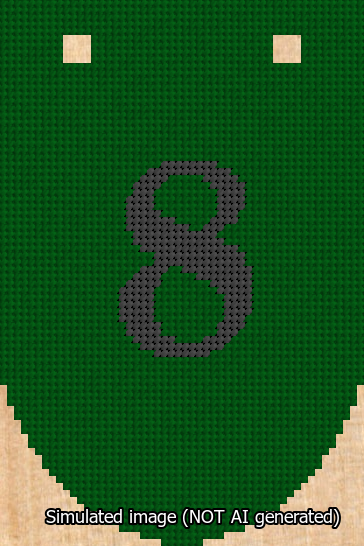 A simulated image of the stitched needlepoint design: Banner 13m Rounded 8 Black on Green. Not A.I. generated.