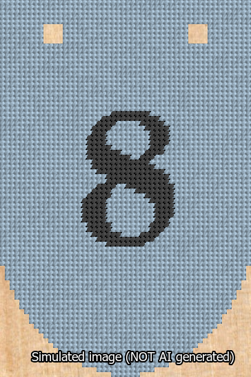 A simulated image of the stitched needlepoint design: Banner 13m Rounded 8 Black on Light Blue. Not A.I. generated.