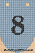 A simulated image of the stitched needlepoint design: Banner 13m Rounded 8 Black on Light Blue. Not A.I. generated.