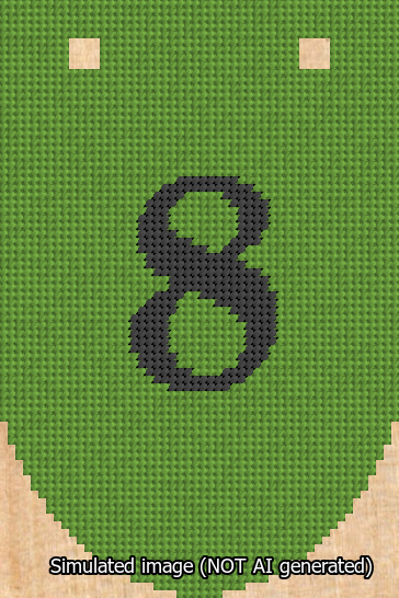A simulated image of the stitched needlepoint design: Banner 13m Rounded 8 Black on Light Green. Not A.I. generated.