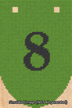 A simulated image of the stitched needlepoint design: Banner 13m Rounded 8 Black on Light Green. Not A.I. generated.