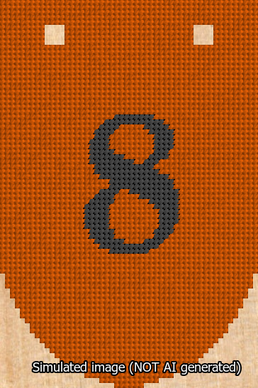 A simulated image of the stitched needlepoint design: Banner 13m Rounded 8 Black on Orange. Not A.I. generated.