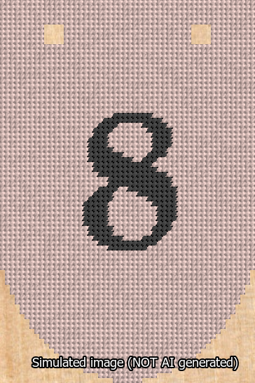 A simulated image of the stitched needlepoint design: Banner 13m Rounded 8 Black on Pink. Not A.I. generated.