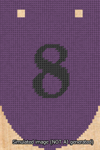 A simulated image of the stitched needlepoint design: Banner 13m Rounded 8 Black on Purple. Not A.I. generated.