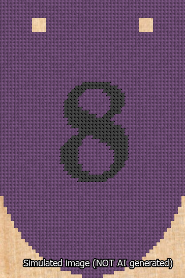 A simulated image of the stitched needlepoint design: Banner 13m Rounded 8 Black on Purple. Not A.I. generated.