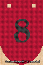 A simulated image of the stitched needlepoint design: Banner 13m Rounded 8 Black on Red. Not A.I. generated.