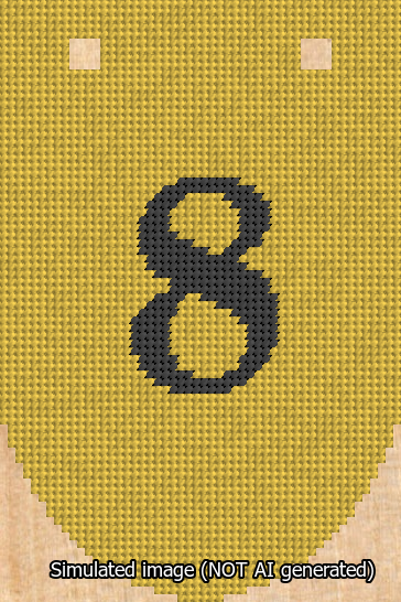 A simulated image of the stitched needlepoint design: Banner 13m Rounded 8 Black on Yellow. Not A.I. generated.