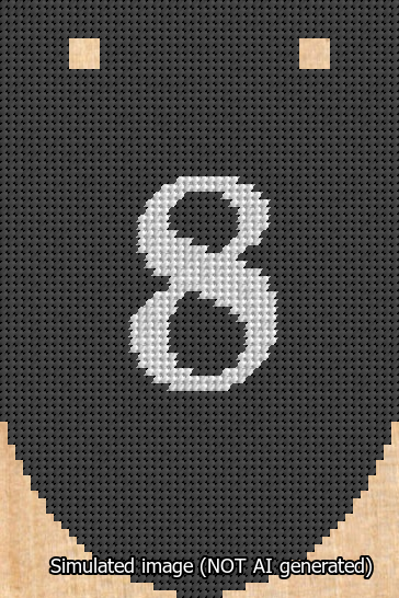 A simulated image of the stitched needlepoint design: Banner 13m Rounded 8 White on Black. Not A.I. generated.