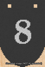 A simulated image of the stitched needlepoint design: Banner 13m Rounded 8 White on Black. Not A.I. generated.