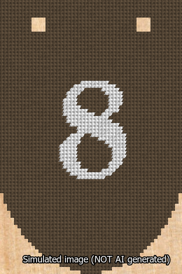 A simulated image of the stitched needlepoint design: Banner 13m Rounded 8 White on Brown. Not A.I. generated.