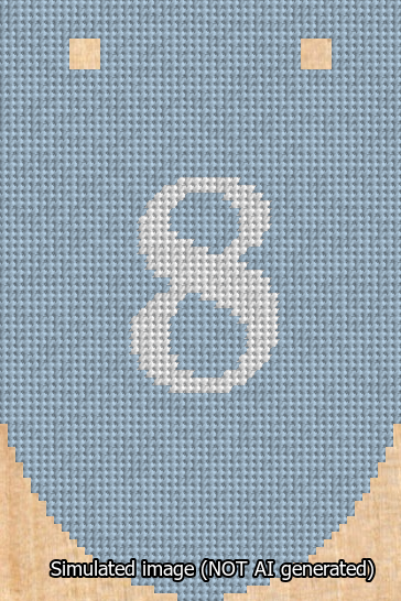 A simulated image of the stitched needlepoint design: Banner 13m Rounded 8 White on Light Blue. Not A.I. generated.