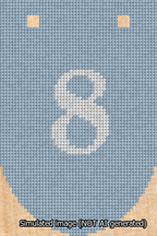 A simulated image of the stitched needlepoint design: Banner 13m Rounded 8 White on Light Blue. Not A.I. generated.