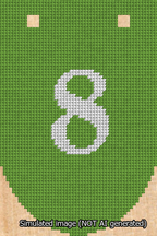 A simulated image of the stitched needlepoint design: Banner 13m Rounded 8 White on Light Green. Not A.I. generated.
