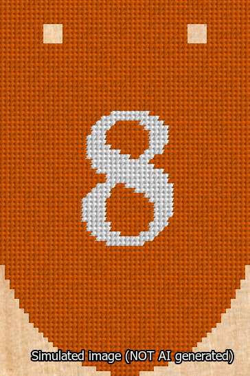 A simulated image of the stitched needlepoint design: Banner 13m Rounded 8 White on Orange. Not A.I. generated.