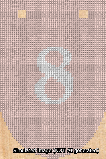 A simulated image of the stitched needlepoint design: Banner 13m Rounded 8 White on Pink. Not A.I. generated.