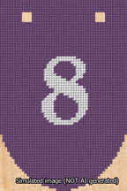 A simulated image of the stitched needlepoint design: Banner 13m Rounded 8 White on Purple. Not A.I. generated.