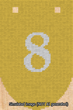 A simulated image of the stitched needlepoint design: Banner 13m Rounded 8 White on Yellow. Not A.I. generated.
