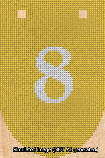 A simulated image of the stitched needlepoint design: Banner 13m Rounded 8 White on Yellow. Not A.I. generated.