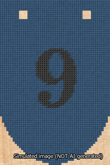 A simulated image of the stitched needlepoint design: Banner 13m Rounded 9 Black on Blue. Not A.I. generated.