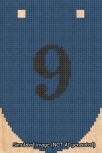 A simulated image of the stitched needlepoint design: Banner 13m Rounded 9 Black on Blue. Not A.I. generated.