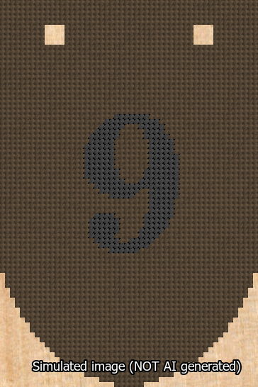 A simulated image of the stitched needlepoint design: Banner 13m Rounded 9 Black on Brown. Not A.I. generated.