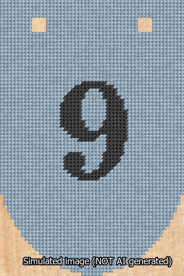 A simulated image of the stitched needlepoint design: Banner 13m Rounded 9 Black on Light Blue. Not A.I. generated.