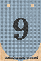 A simulated image of the stitched needlepoint design: Banner 13m Rounded 9 Black on Light Blue. Not A.I. generated.