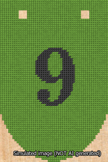 A simulated image of the stitched needlepoint design: Banner 13m Rounded 9 Black on Light Green. Not A.I. generated.