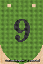 A simulated image of the stitched needlepoint design: Banner 13m Rounded 9 Black on Light Green. Not A.I. generated.