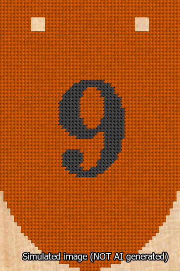 A simulated image of the stitched needlepoint design: Banner 13m Rounded 9 Black on Orange. Not A.I. generated.