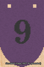 A simulated image of the stitched needlepoint design: Banner 13m Rounded 9 Black on Purple. Not A.I. generated.