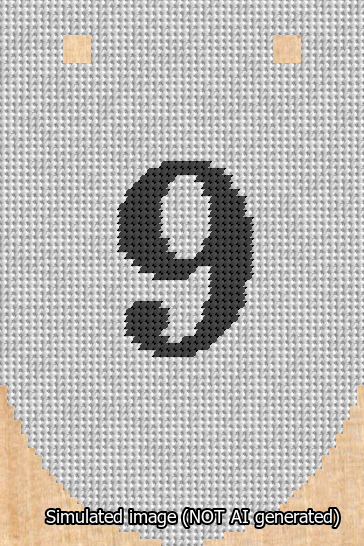 A simulated image of the stitched needlepoint design: Banner 13m Rounded 9 Black on White. Not A.I. generated.