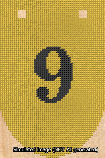 A simulated image of the stitched needlepoint design: Banner 13m Rounded 9 Black on Yellow. Not A.I. generated.