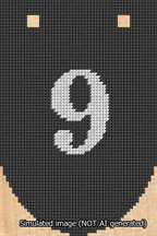 A simulated image of the stitched needlepoint design: Banner 13m Rounded 9 White on Black. Not A.I. generated.