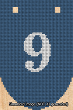 A simulated image of the stitched needlepoint design: Banner 13m Rounded 9 White on Blue. Not A.I. generated.